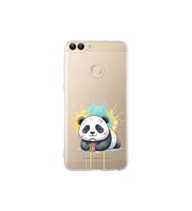 Huawei P Smart 2018 ile Uyumlu Splash Panda Tasarımlı Şeffaf Silikon Kılıf