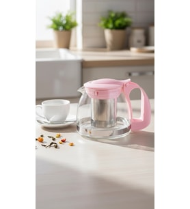 Renkli Süzgeçli Cam Demlik 700 ml - Pembe