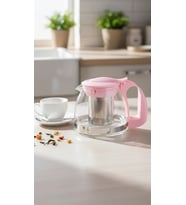Renkli Süzgeçli Cam Demlik 700 ml - Pembe