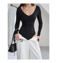 Kadın V Yaka Polyamid Bodysuit