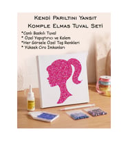 Taşlı Elmas Mozaik Tuval Seti - Pembe Kız Silueti