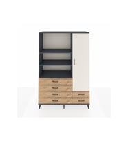 Hyperion Dolap 7 Raflı 6 Çekmeceli Tek Kapaklı  132x44x195 Antrasit-Aytaşı/Çam