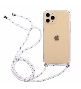 Apple iphone 11 Pro Max (6.5 inç) Şeffaf Boyun Askılı İpli Kılıf (Siyah)