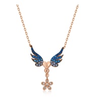 Gümüş Rose Çiçekli Kanatlı Kalpli Kolye SL3535