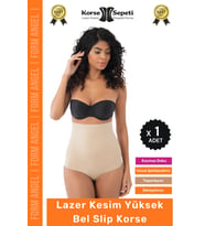 #Korse Toparlayıcı Kaymaz 2 Beden Küçülten Kadın Lazer Kesim Yüksek Bel Slip Korse - 1 Adet