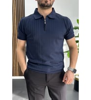 Erkek Çizgi Desenli Polo Yaka Lacivert Edw458