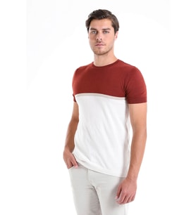Hatemoğlu Kırmızı Slim Fit Desenli Bisiklet Yaka Tişört (Kiremit)