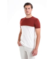 Hatemoğlu Kırmızı Slim Fit Desenli Bisiklet Yaka Tişört (Kiremit)
