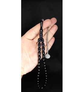 SÜRMELİ UÇAK CAMI TESBİH SİYAH-MAVİ RENKLİ KAPSÜL KESİM T-357 (Çok Renkli)