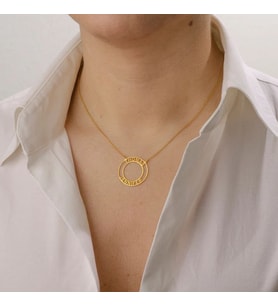 Kişiye Özel 925 Ayar Gümüş Tasarım Halka Çift İsim Kolye (Gold)