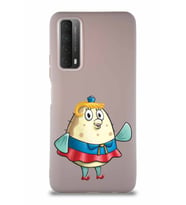 Huawei Y7A Soft Premier Kapak Bayan Puff Tasarımlı Silikon Kılıf - Pudra (Şeffaf)