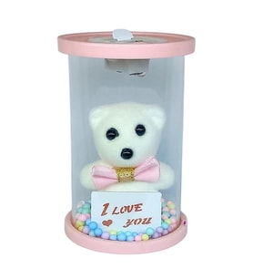 Cam Fanus Işıklı I Love You Ayıcık Pembe