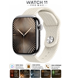 Watch HK11 PRO MAX Gümüş Akıllı Saat Sesli Görüşme Yapay Zeka Destekli iPhone Android Uyumlu 8-9-10