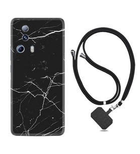 Xiaomi Mi 13 Lite Kılıf Resimli Boyun Askılı İpli Desenli Silikon Siyah Mermer 1299