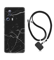 Xiaomi Mi 13 Lite Kılıf Resimli Boyun Askılı İpli Desenli Silikon Siyah Mermer 1299