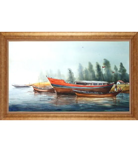 Çerçeveli Paspartulu Manzara Tablo bm1482 (Gold)
