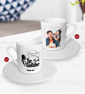 BK Gift Kişiye Özel Babalar Günü Hediyesi Fotoğraflı Türk Kahvesi Fincanı-25 (Beyaz)
