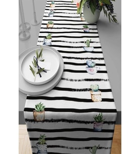 Siyah Kaktüslü Desen Premium Masa Örtüsü Runner RNR118