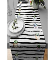 Siyah Kaktüslü Desen Premium Masa Örtüsü Runner RNR118