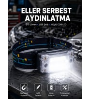 Kompakt Led Kafs Feneri Usb Şarjlı 2 Işık Modlu 215 Lümen Yeni Nesil