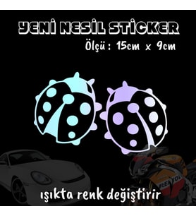 uğur böcek ön arka cam uyumlu 2adet oto sticker - ışıkta renk değiştiren hologram sticker yapıştırma
