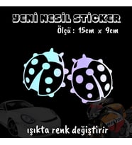 uğur böcek ön arka cam uyumlu 2adet oto sticker - ışıkta renk değiştiren hologram sticker yapıştırma