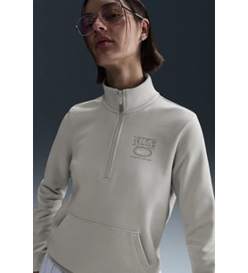 Nike Club Fleece Mock Gx QZ Top Sweatshirt Kadın Oversize Kısa Yarım Fermuar Sweatshirt Krem