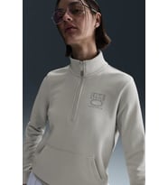 Nike Club Fleece Mock Gx QZ Top Sweatshirt Kadın Oversize Kısa Yarım Fermuar Sweatshirt Krem