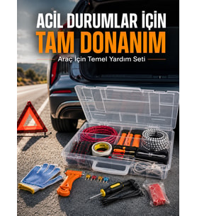 27 Parça Profesyonel Oto Acil Durum ve Araç Yardım Ekipman Seti Taşıma Kutulu