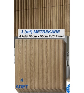 1m² (50cmx50cm 4 Adet)Kahverengi 3D ABS PVC Malzeme Dayanıklı Duvar Paneli Silinebilir Lambiri Panel