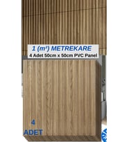 1m² (50cmx50cm 4 Adet)Kahverengi 3D ABS PVC Malzeme Dayanıklı Duvar Paneli Silinebilir Lambiri Panel