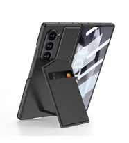 Samsung Galaxy Z Fold 6 Kılıf Karbon Fiber Deri Kartlıklı Kıpta Dik Açılan Kartl (Siyah)