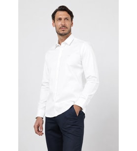 Sert Yaka Uzun Kol Cepsiz Saten Slim Fit %100 Pamuk Gömlek 1004260424