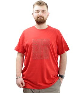 Mode XL Büyük Beden Erkek T-Shirt Bisiklet Yaka Baskılı LABYRINTH U24048 Kırmızı