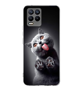 PrintiFy Realme 8  ile Uyumlu 1mm Slim Fit Kedi 2 050c Baskılı Şeffaf  Kılıf