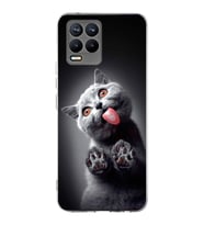 PrintiFy Realme 8  ile Uyumlu 1mm Slim Fit Kedi 2 050c Baskılı Şeffaf  Kılıf