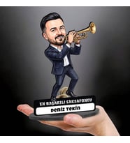 Trompetçi Müzisyen Erkeğe Hediye Kişiye Özel Karikatürlü Biblo