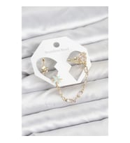 Mey İthalat® Yıldız Model Pirinç Gold Renk Zincir Bağlantılı Ear Cuff Küpe Seti