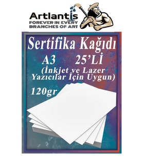 A3 Sertifika Kağıdı Kalın 25 Adet Gramajlı Fotokopi Kağıdı 120 gr Tüm Yazıcılara Uyumlu 29.7x42 cm Kalın Baskı Kağıdı (Beyaz)