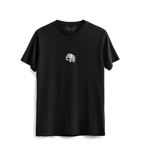  Animal Fil Resimli Baskılı Siyah Tshirt