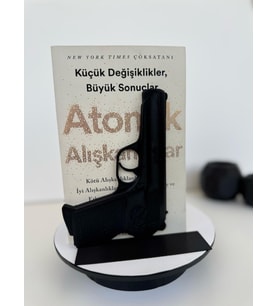 ToDekora Pistol Tasarım Kitap Tutucu-Silah Form Tasarım-Modern Dekoratif Kitaplık Aksesuarı (Düz Siyah)