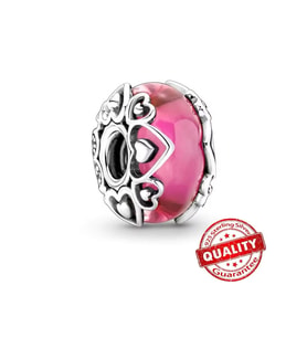 Aşkınızı Ortaya Çıkarın Pembe Murano Cam Charm 925 Ayar