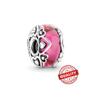 Aşkınızı Ortaya Çıkarın Pembe Murano Cam Charm 925 Ayar
