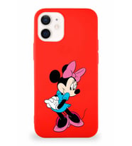 Apple iPhone 12 Mini Soft Premier Kapak Minnie Mouse-F Tasarımlı Silikon Kılıf - Kırmızı (Şeffaf)
