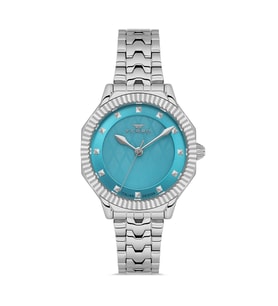 Ferro FL21632AWT-A15 Quartz Çelik Gri Turkuaz Kadran 32 mm Kadın Kol Saati