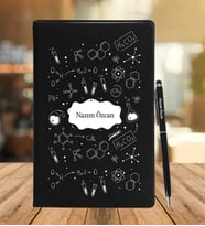 Kimya Öğretmenine Özel Deri Defter Ve Metal Roller Kalem Seti (Siyah)