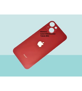 Tkgz - iPhone 13 Arka Pil Batarya Kapağı - Cam kapak Geniş Lens Deliği - KIRMIZI