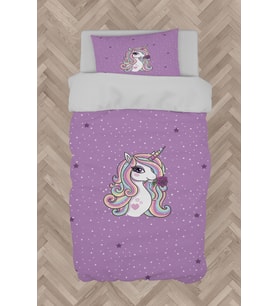 MEKTA HOME BEBEK VE ÇOCUK ODASI Mor Unicorn Desenli Nevresim Takımı