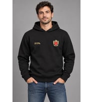 Türkiye Armalı Göktürk Baskılı Siyah Kapüşonlu Cepsiz Sweatshirt
