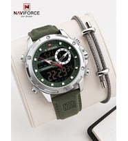 Naviforce Deri Kordon Dijital & Analoğ Mekanizma Bileklik Hediyeli 3 ATM Erkek Kol Saati NF9264.6